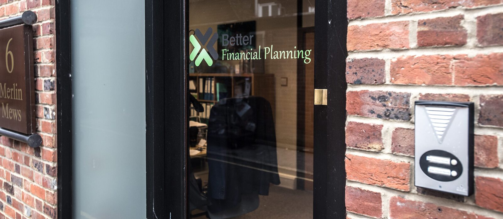 The Better Financial Planning office entrance at 6 Merlin Mews, Bishop's Waltham